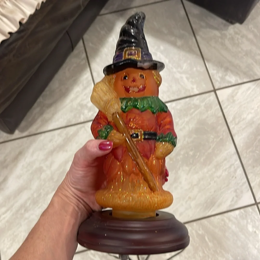 Vintage Old World Christmas Halloween Scarecrow Light - Merck Family w witch hat